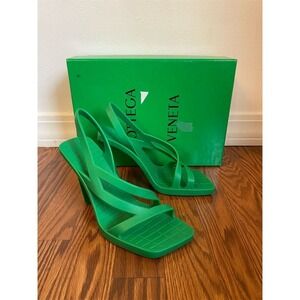 Bottega Veneta Jimbo Slingback High Heel Sandals Parakeet Green Square Toe 37/7